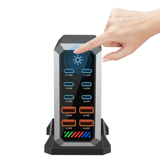 Carregador Estação OEM HW18, 660W, 5A, 4 x USB-A - 6 x USB-C, Preto