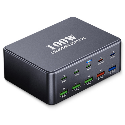Carregador Estação OEM HW33, 100W, 3A, 5 x USB-A - 5 x USB-C, Cinzento