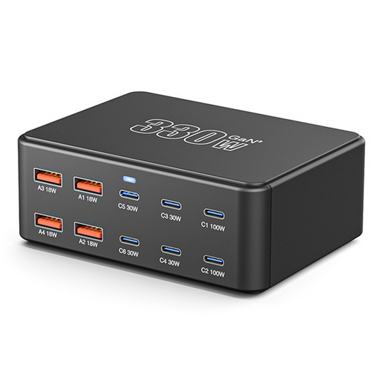 Carregador Estação OEM HW66, 330W, 5A, 4 x USB-A - 6 x USB-C, Preto
