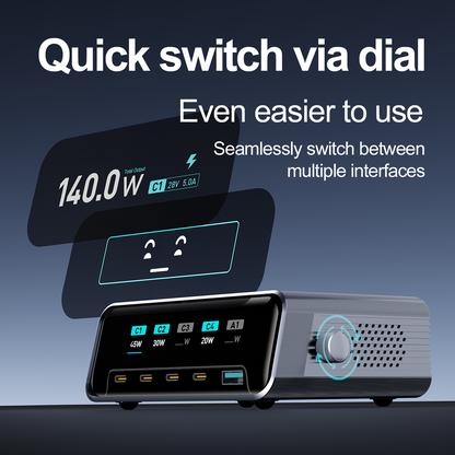 OEM Station Charger WLX-60G, 140W, 5A, 1 x USB-A - 4 x USB-C, Gray