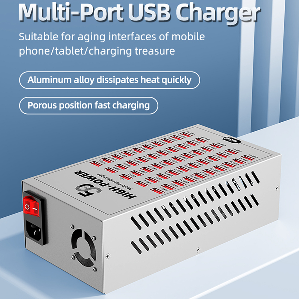 Carregador Estação OEM WLX-T2A, 200W, 2.4A, 50 x USB-A, Prateado