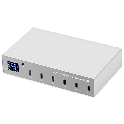 Carregador Estação OEM WLX-X6P, 140W, 3A, 6 x USB-C, Prateado