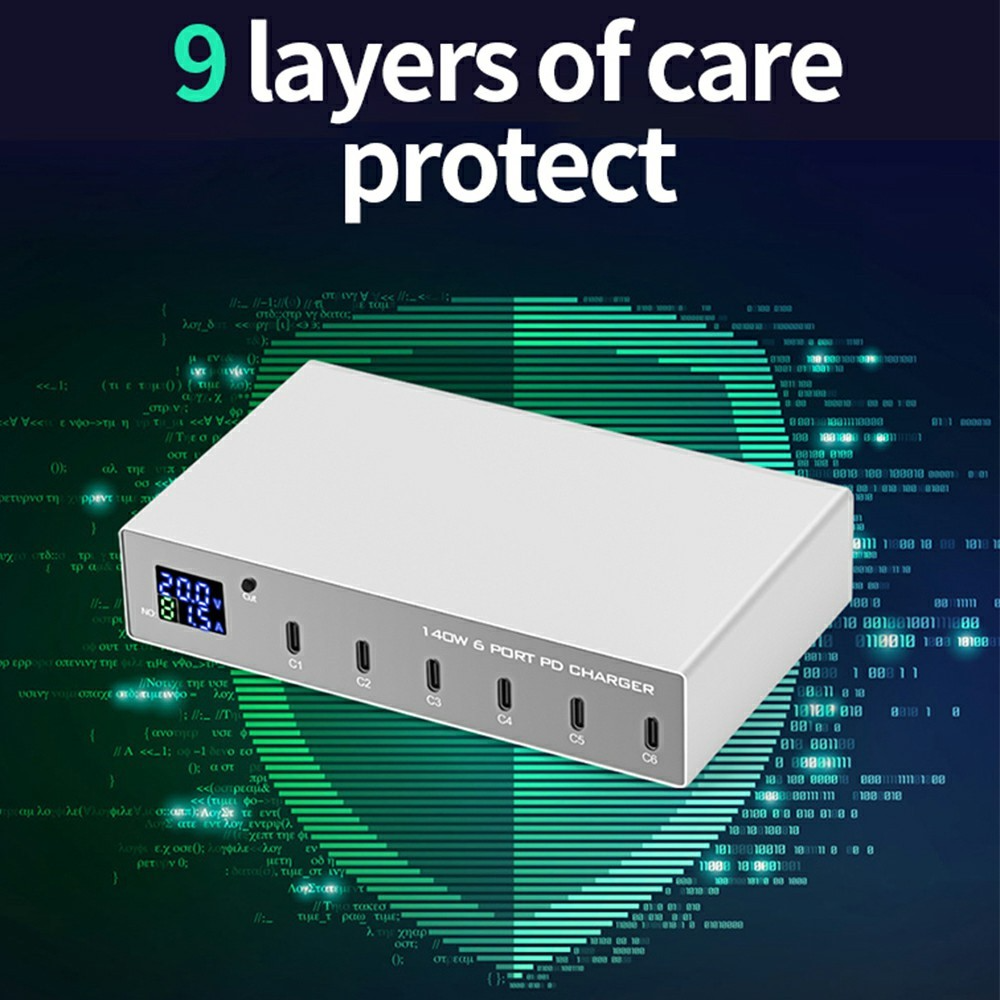 Carregador Estação OEM WLX-X6P, 140W, 3A, 6 x USB-C, Prateado