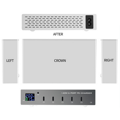 Carregador Estação OEM WLX-X6P, 140W, 3A, 6 x USB-C, Prateado
