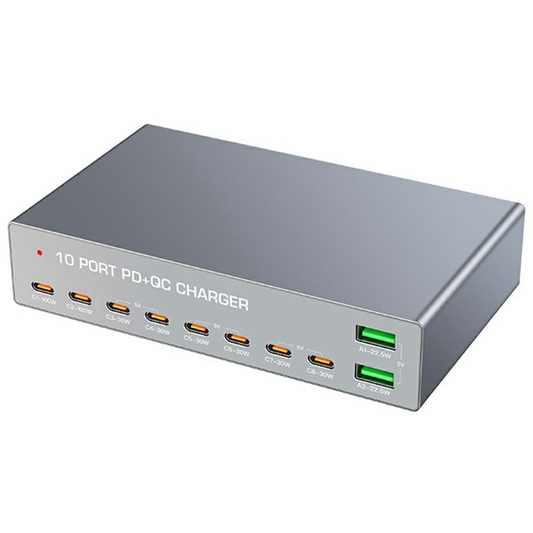 Carregador Estação OEM WLX-X6Y, 140W, 5A, 2 x USB-A - 8 x USB-C, Prateado