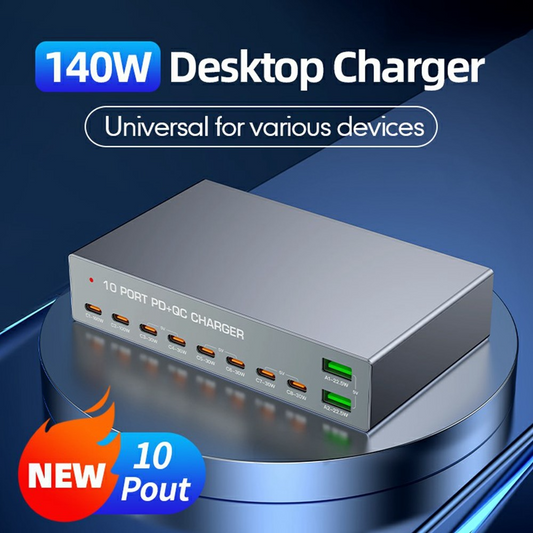 Carregador Estação OEM WLX-X6Y, 140W, 5A, 2 x USB-A - 8 x USB-C, Prateado