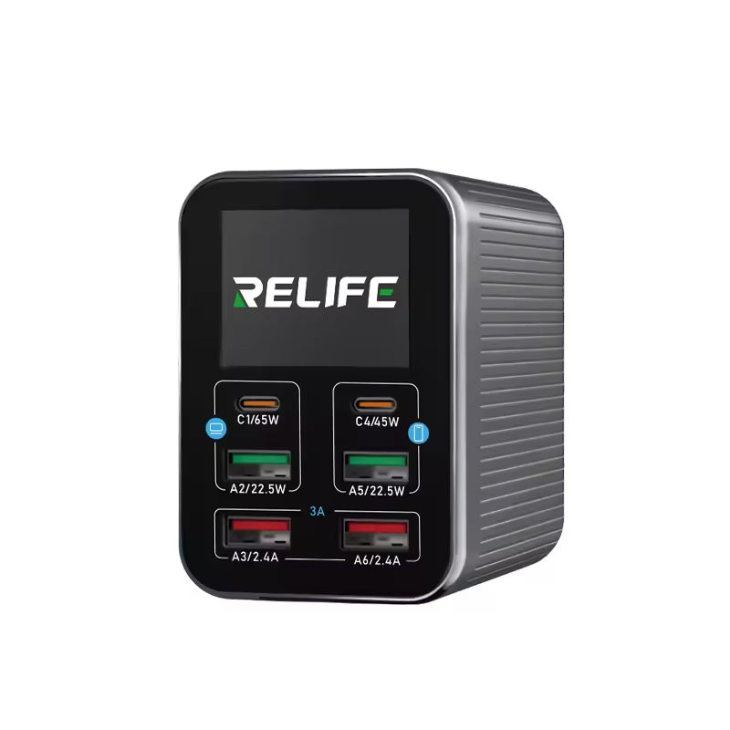 Carregador Estação Relife Q4, 72W, 5A, 2 x USB-C - 4 x USB-A, Cinzento