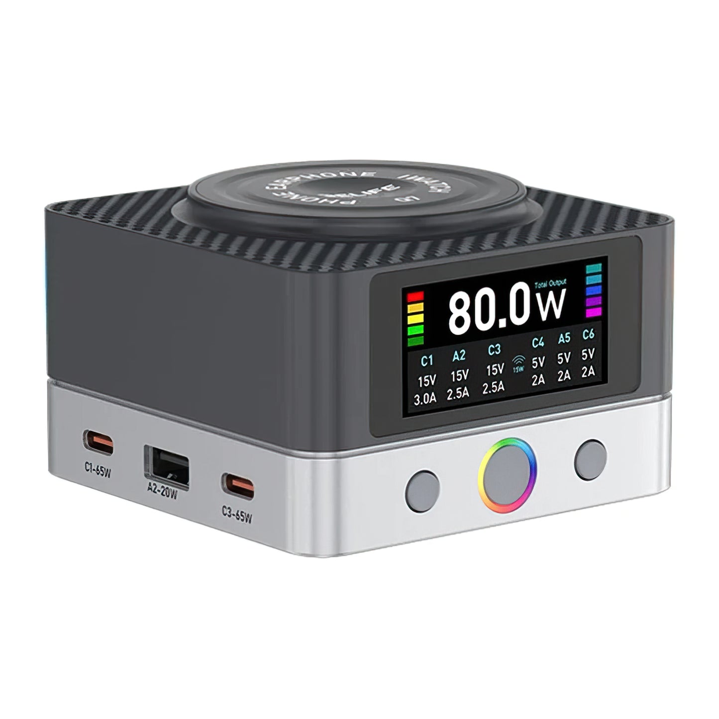 Carregador Estação Relife Q7 QI, 80W, 3.25A, 2 x USB-A - 4 x USB-C, Cinzento