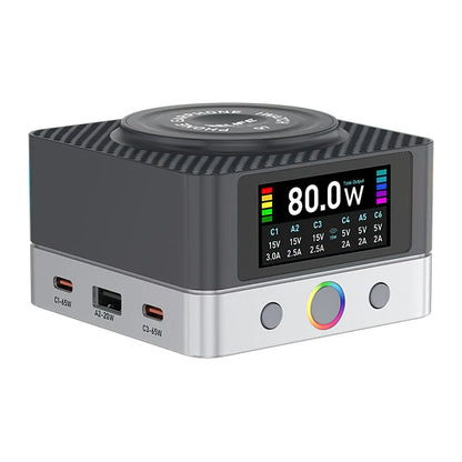 Carregador Estação Relife Q7 QI, 80W, 3.25A, 2 x USB-A - 4 x USB-C, Cinzento