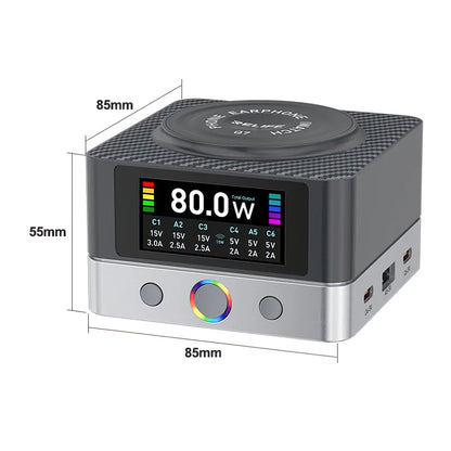 Carregador Estação Relife Q7 QI, 80W, 3.25A, 2 x USB-A - 4 x USB-C, Cinzento