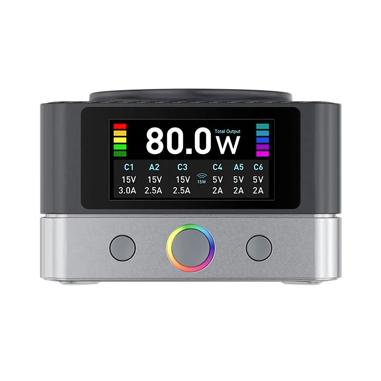 Carregador Estação Relife Q7 QI, 80W, 3.25A, 2 x USB-A - 4 x USB-C, Cinzento