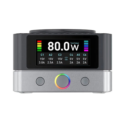 Carregador Estação Relife Q7 QI, 80W, 3.25A, 2 x USB-A - 4 x USB-C, Cinzento