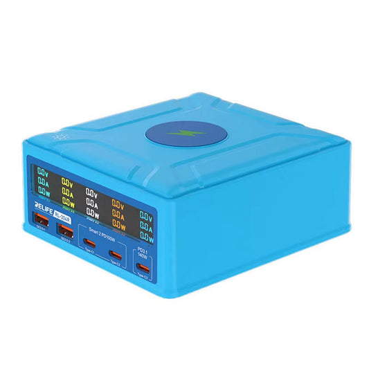 Carregador Estação Relife RL-304R QI, 260W, 3A, 2 x USB-A - 3 x USB-C, Azul
