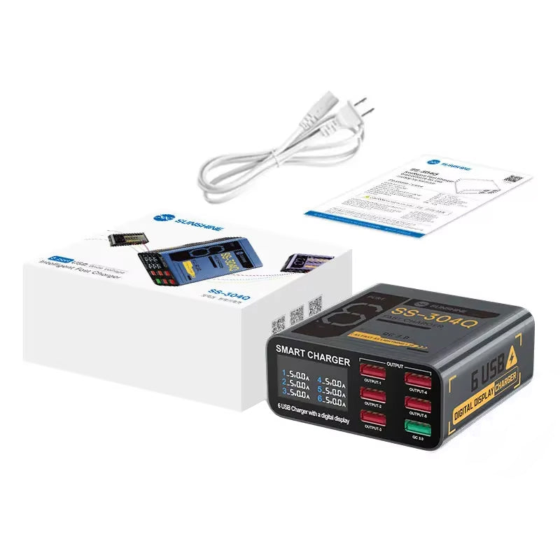 Carregador Estação Sunshine SS-304Q, 30W, 3.5A, 6 x USB-A, Cinzento