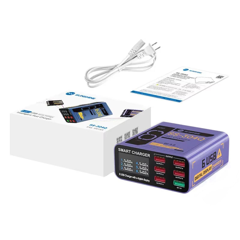 Carregador Estação Sunshine SS-304Q, 30W, 3.5A, 6 x USB-A, Roxo