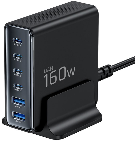 Carregador Estação Tech-Protect DC160W-GAN, 160W, 5A, 2 x USB-A - 4 x USB-C, Preto