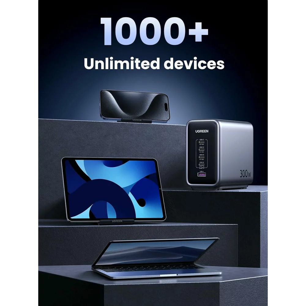 UGREEN CD333 Nexode Charging Station, 300W, 5A, 1 x USB-A - 4 x USB-C, Grey, Resealed