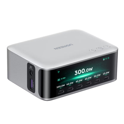 Carregador Estação UGREEN Nexode Pro X783 (75753B) com ecrã, 300 W, 5 A, 1 x USB-A - 6 x USB-C - 1 x DC, Cinzento