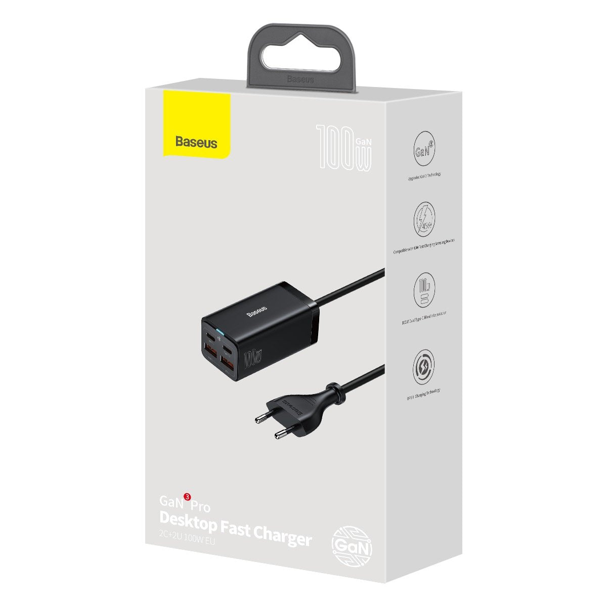Carregador Estação USB-C Baseus GaN3 Pro, 100W, 5A, 2 x USB-A - 2 x USB-C, Preto, Reembalado CCGP000101