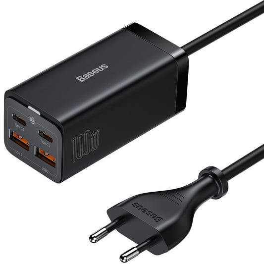 Carregador Estação USB-C Baseus GaN3 Pro, 100W, 5A, 2 x USB-A - 2 x USB-C, Preto, Reembalado CCGP000101