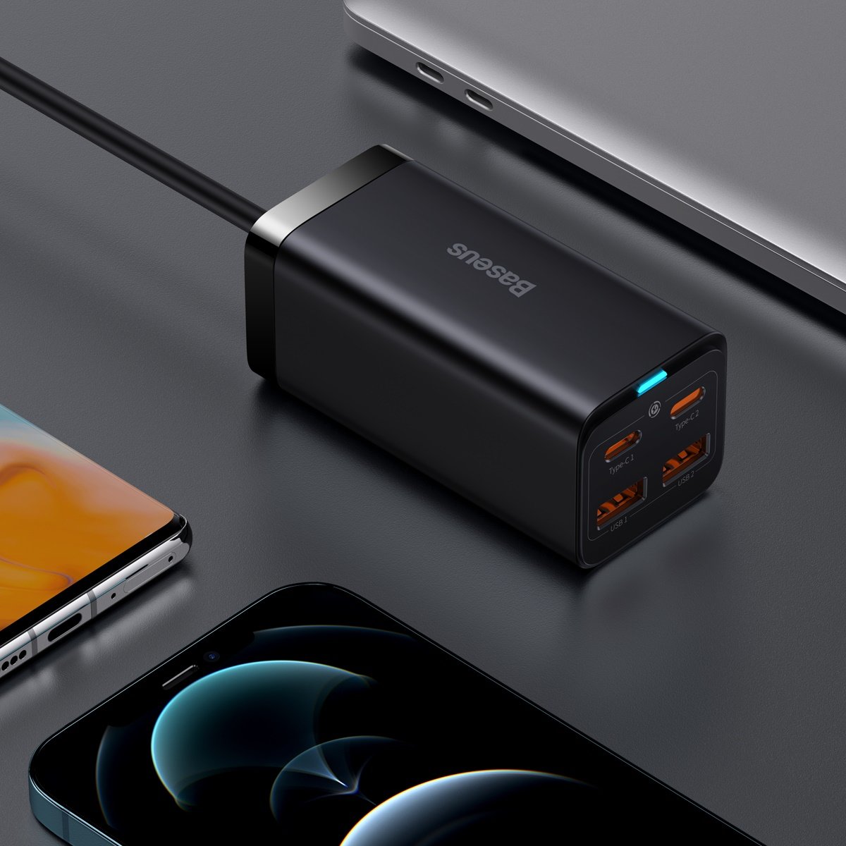Carregador Estação USB-C Baseus GaN3 Pro, 100W, 5A, 2 x USB-A - 2 x USB-C, Preto, Reembalado CCGP000101