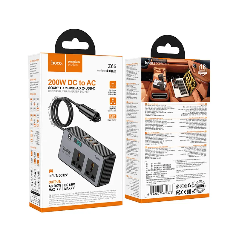 Inversor Elétrico Automóvel HOCO Z66, 200W