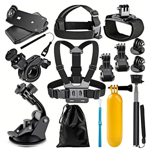Kit de Acessórios para Câmera Esportiva Techsuit SA15 para GoPro / SJCAM Series, 15 em 1, Preto