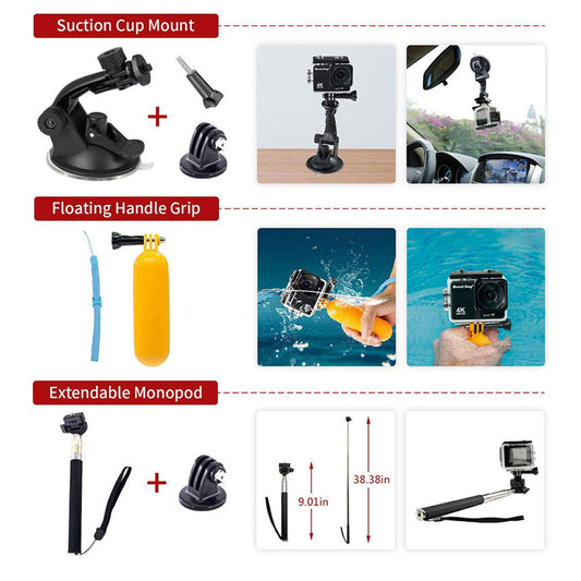 Kit de Acessórios para Câmera Esportiva Techsuit SA15 para GoPro / SJCAM Series, 15 em 1, Preto