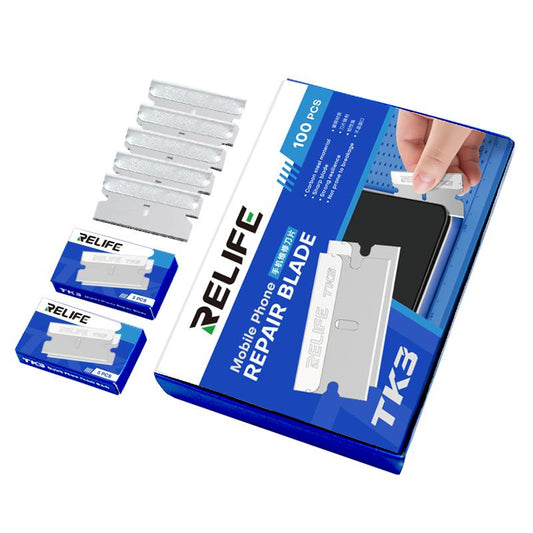 Lâmina de Reposição Relife TK3 para ferramenta de remoção de adesivo UV / OCA, Conjunto de 100 peças