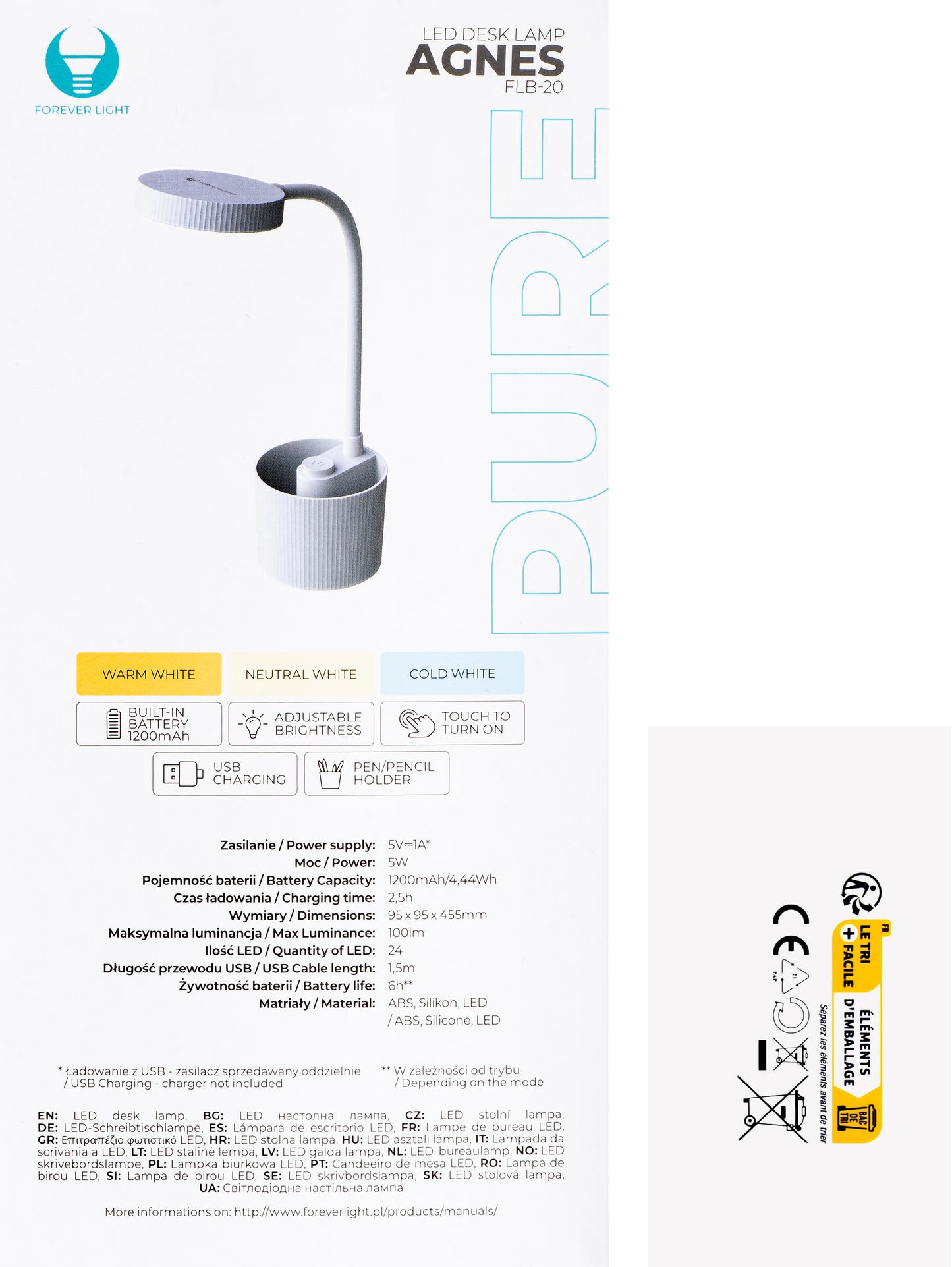 Lâmpada LED organizadora Forever FLB-20, 5W, 3000K - 6000K