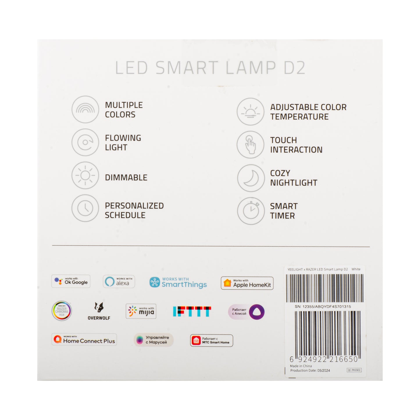 Lâmpada LED de Presença Yeelight D2 by Razer, Wi-Fi, 5W, 1700K - 6500K, 240lm, RGB, Recondicionada YLCT01YL