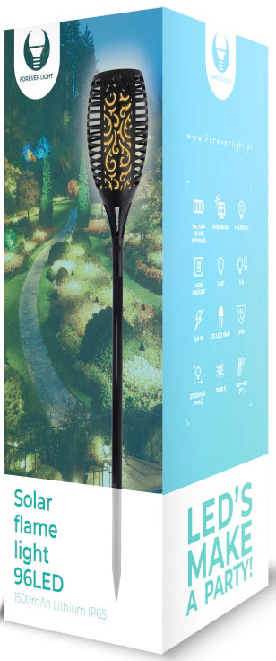 Lâmpada Solar Forever, 96Led, 2800K, IP65, Preta