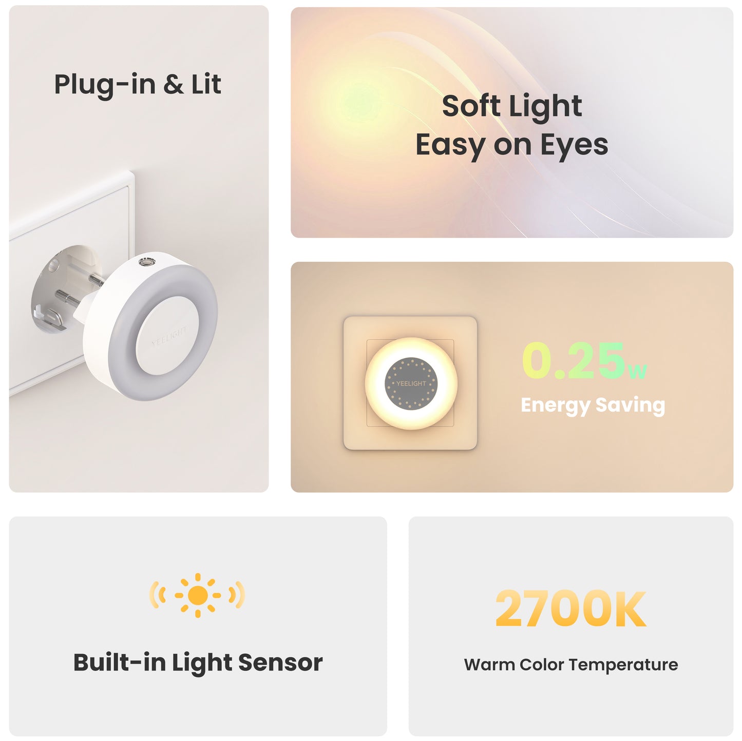 Yeelight Yeelight Plug-in Nightlight Lite, 0.25W, 2700K, Sensor, Branco YLYYD-0021