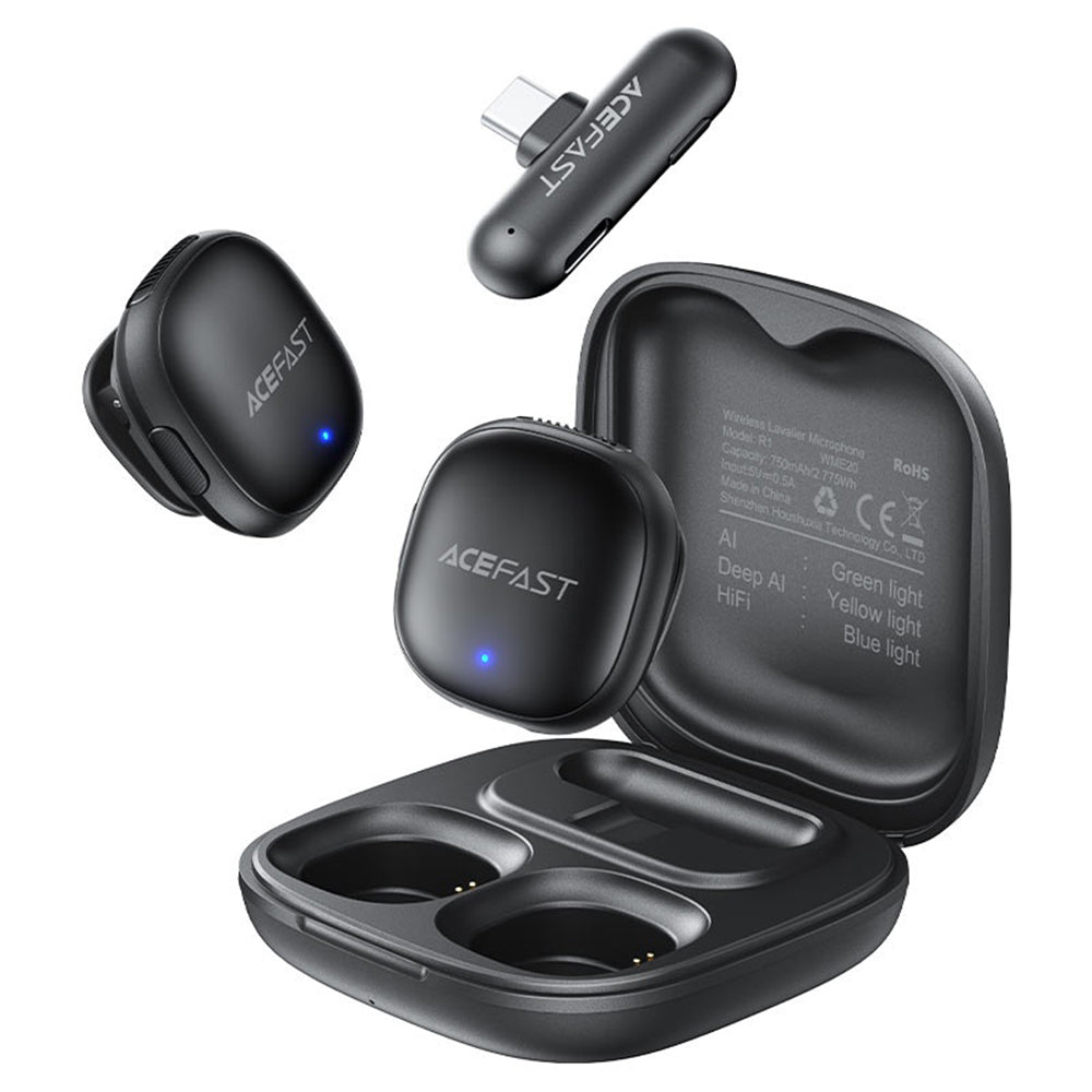 Lavalier Acefast R1, USB-C, Conjunto de 2 peças, Preto