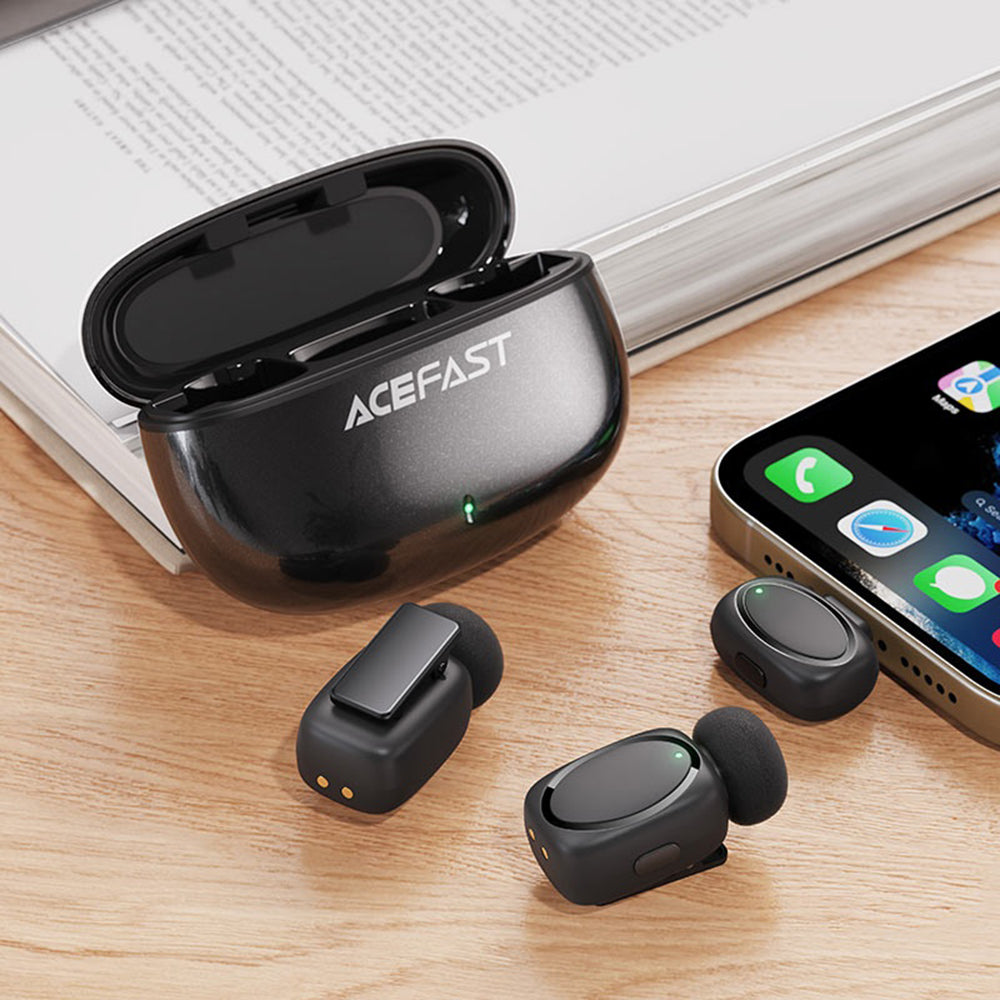 Lavalier Acefast R2, USB-C, Conjunto de 2 peças, Preto