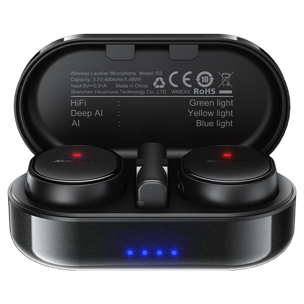 Lavalier Acefast R3, USB-C, Conjunto de 2 peças, Preto