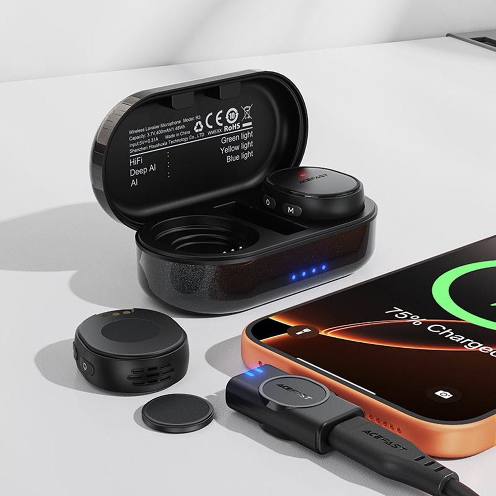 Lavalier Acefast R3, USB-C, Conjunto de 2 peças, Preto