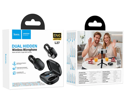 Lavalier HOCO L27, USB-C, Conjunto de 2 peças, Preto
