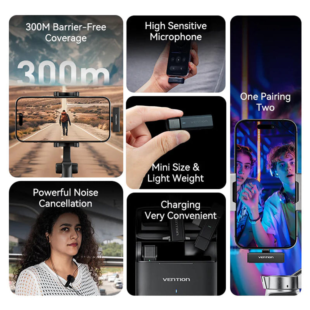 Vention Clip-On Lavalier, USB-C, Set of 2 pieces, Black