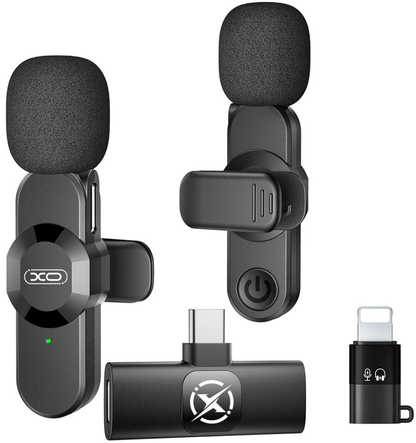 Lavalier XO Design MC14 Dual, USB-C / Lightning, Conjunto de 2 peças, Preto