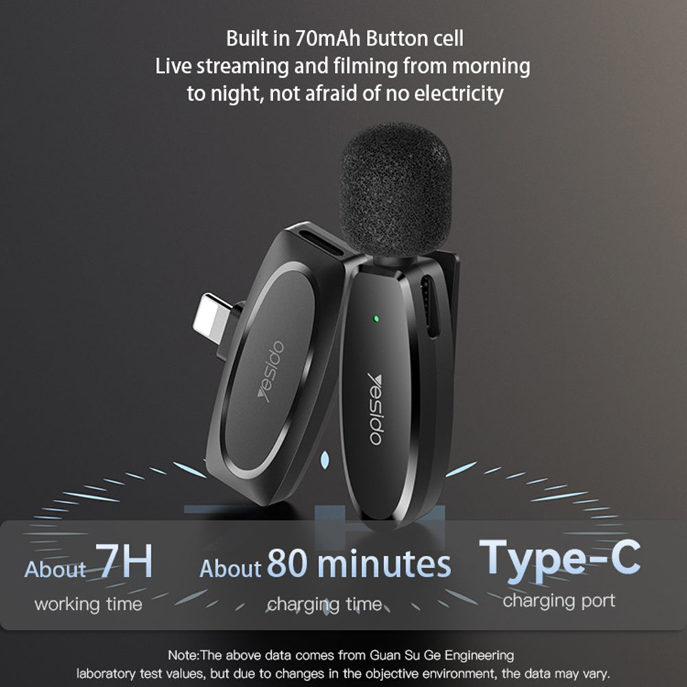 Lavalier Yesido KR15, USB-C / Lightning, Conjunto de 2 peças, Preto