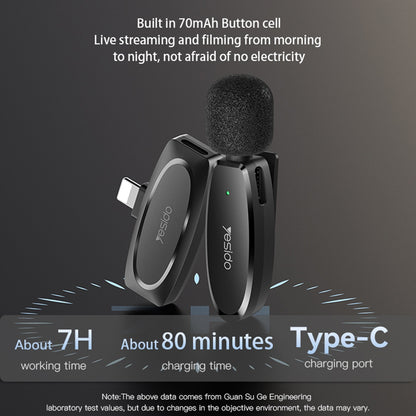 Lavalier Yesido KR15, USB-C / Lightning, Conjunto de 2 peças, Preto