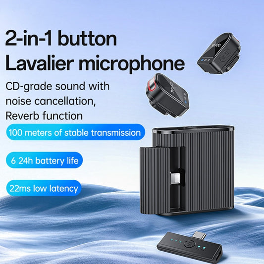 Lavalier Yesido KR19, USB-C / Lightning, Conjunto de 2 peças, Preto
