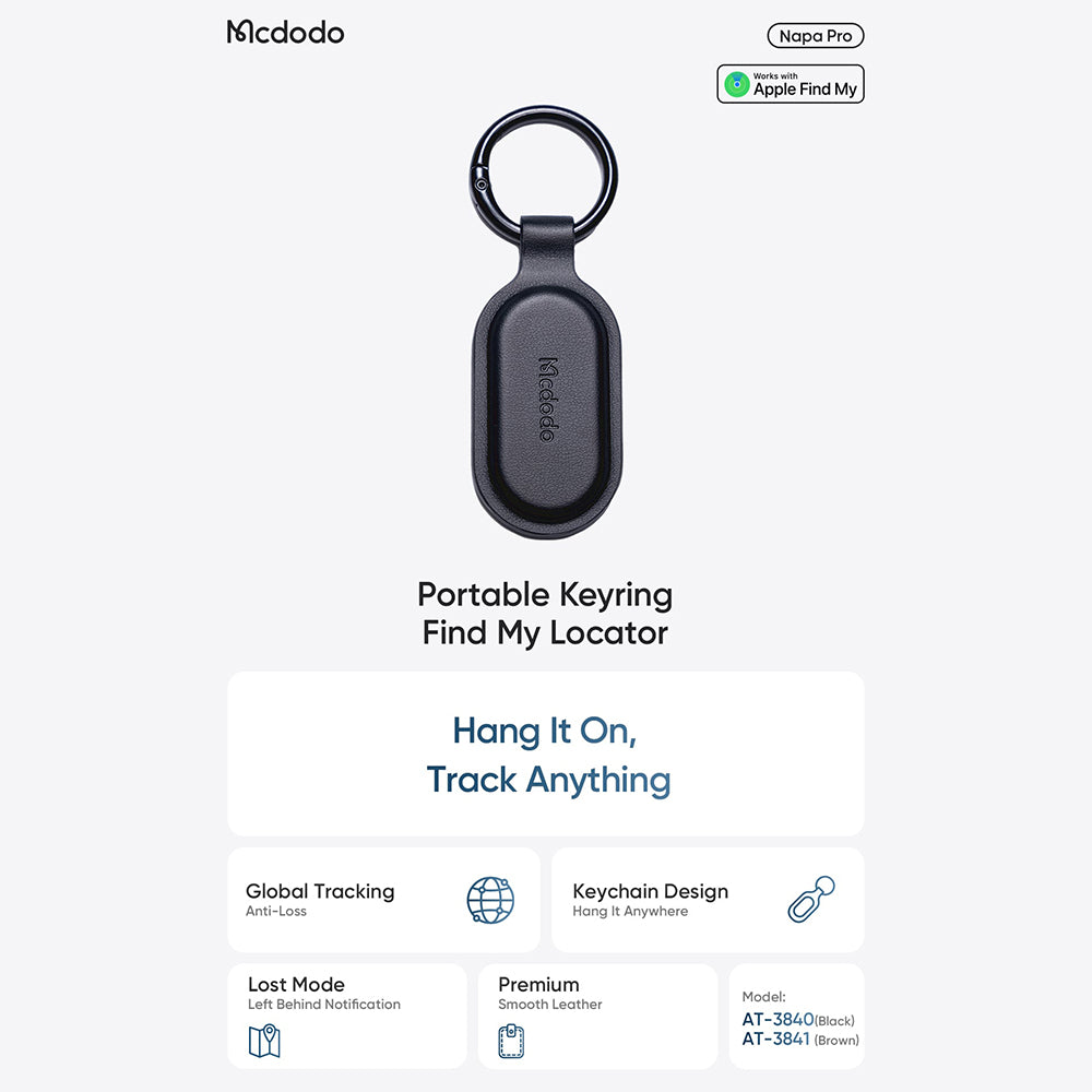 Mcdodo SmartTag Porta-chaves Napa Pro AT-3840 para iOS Series, Preto