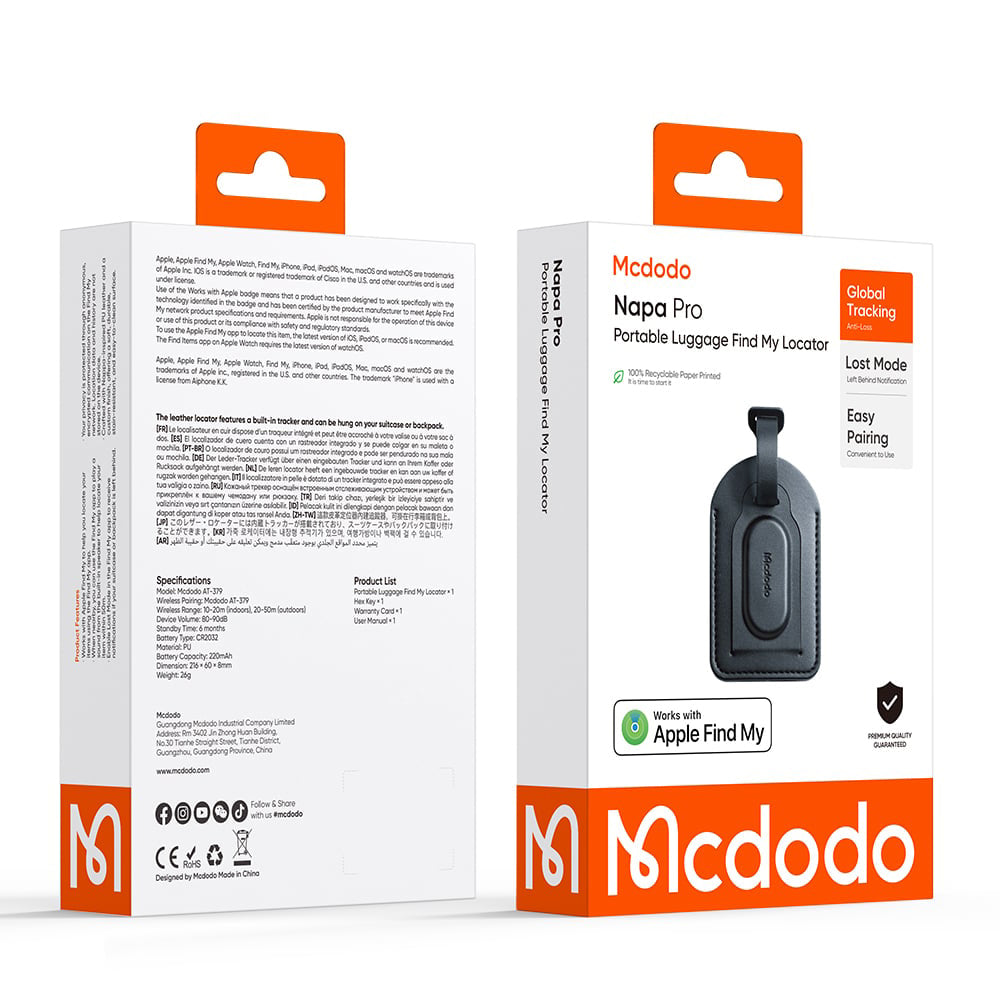 Mcdodo SmartTag Bagagem Napa Pro AT-3790 para iOS Series, Preto