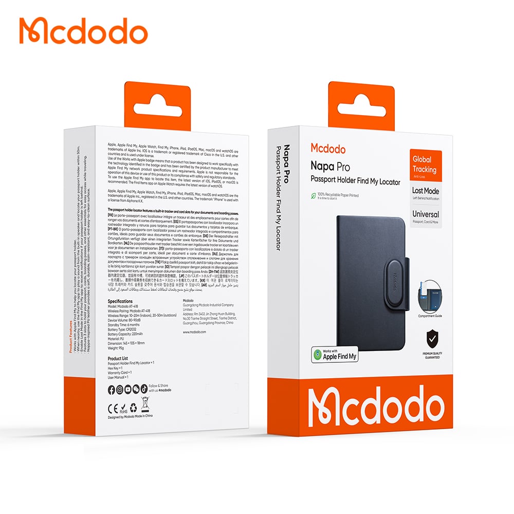 Mcdodo SmartTag Passport Napa Pro AT-4180 para iOS Series, Preto