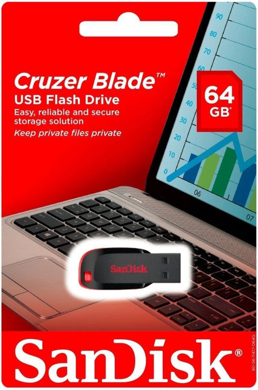 Memória Externa USB-A SanDisk Cruzer Blade, 64Gb SDCZ50-064G-B35