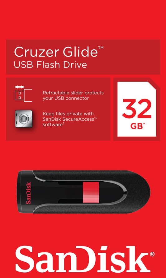 Memória Externa USB-A SanDisk Cruzer Glide, 32Gb SDCZ60-032G-B35