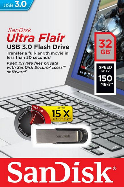 SanDisk Ultra Flair USB-A 3.0 External Memory, 32Gb SDCZ73-032G-G46
