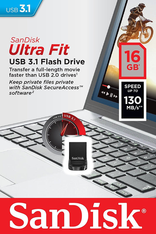 Memória Externa USB-A 3.1 SanDisk Ultra Fit, 16Gb SDCZ430-016G-G46